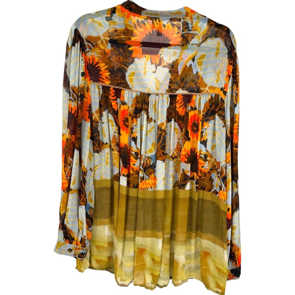 Blank London Floral Sunflowers Print Long Sleeve V Neck Sheer Blouse Top Size 1X - Picture 5 of 16